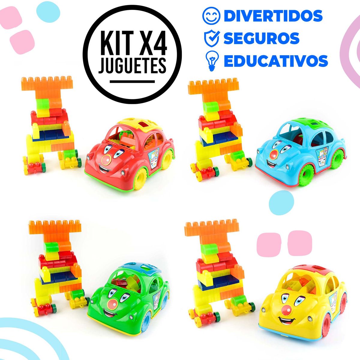 ENERGY PLUS - 4 Carros Didácticos Aventura y Aprendizaje con 120 Bloques