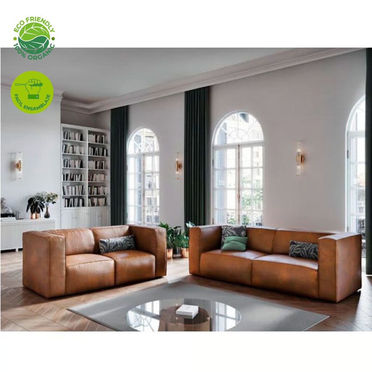 GENERICO - sofá en cuero sintético marrón piel color marrón_.