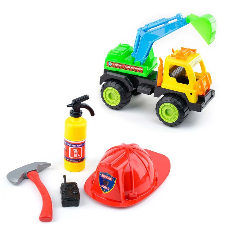 ENERGY PLUS - Volqueta con Grua +Set de Bombero Jugar construir y salvar