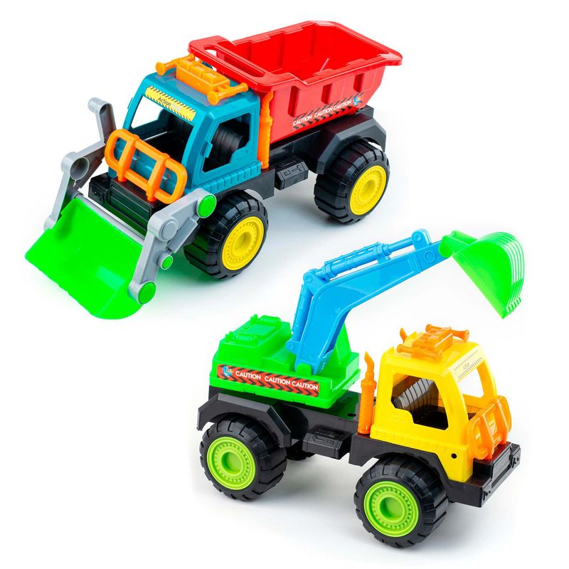 ENERGY PLUS - 2 Volquetas juguete didáctico niños Retroescavadora + Grúa