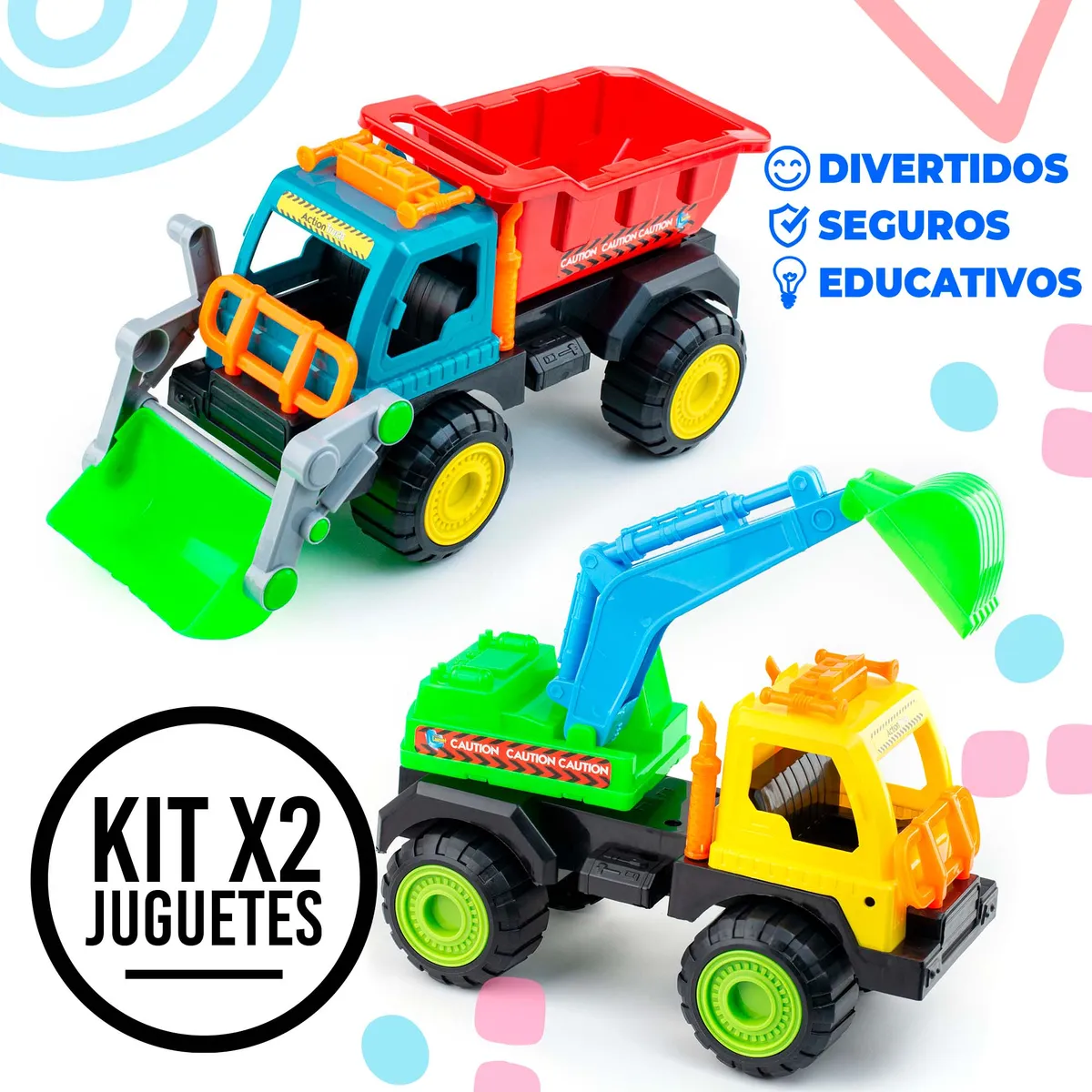 ENERGY PLUS - 2 Volquetas juguete didáctico niños Retroescavadora + Grúa