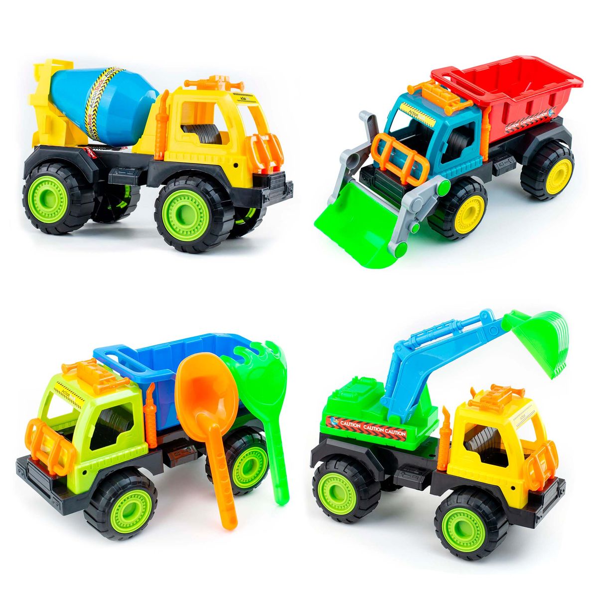 ENERGY PLUS - 4 Volquetas juguete Retro + Grúa + Mezcladora +Herramientas
