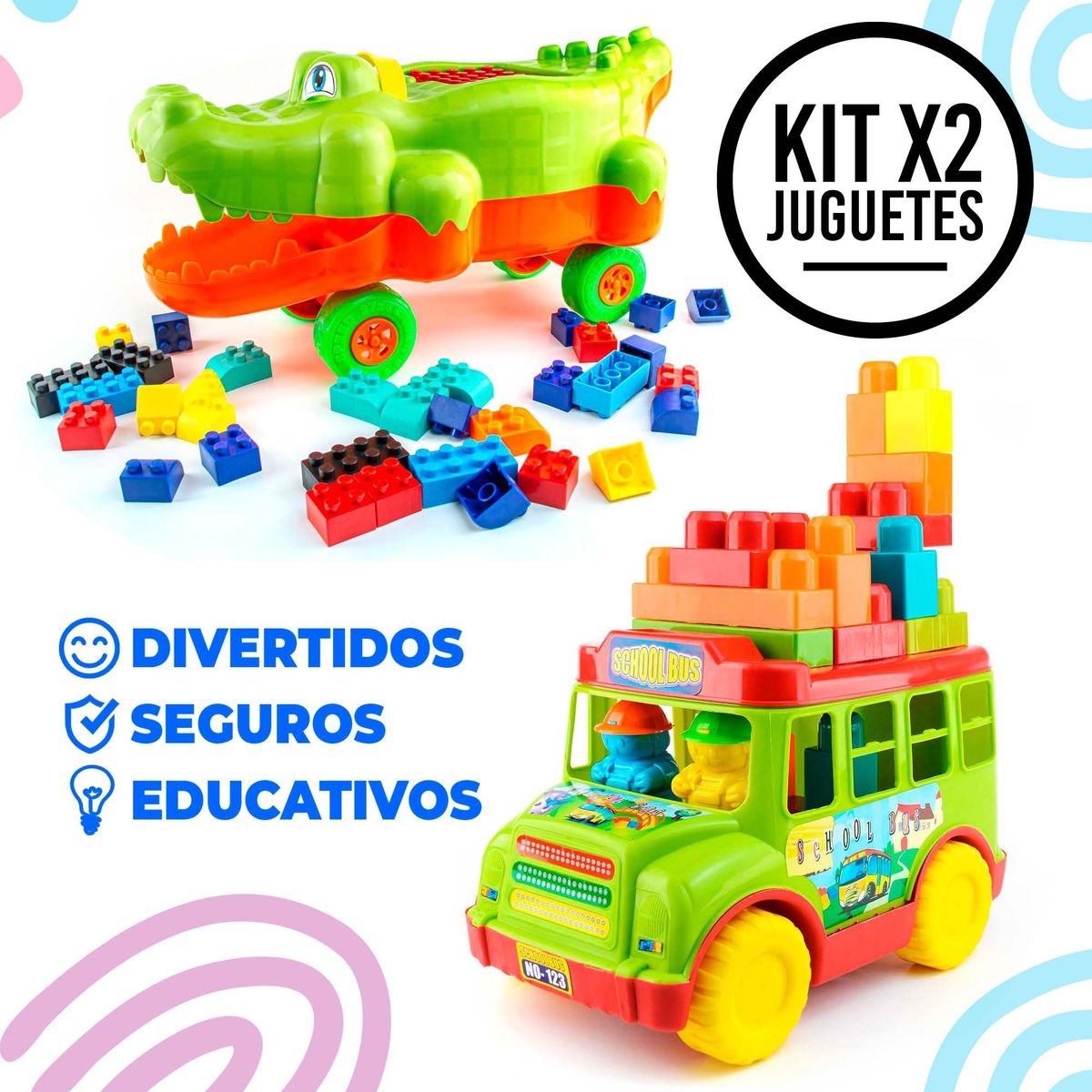 ENERGY PLUS - Juego Creativo lúdico Cocodrilo Montable +Autobús Didáctico