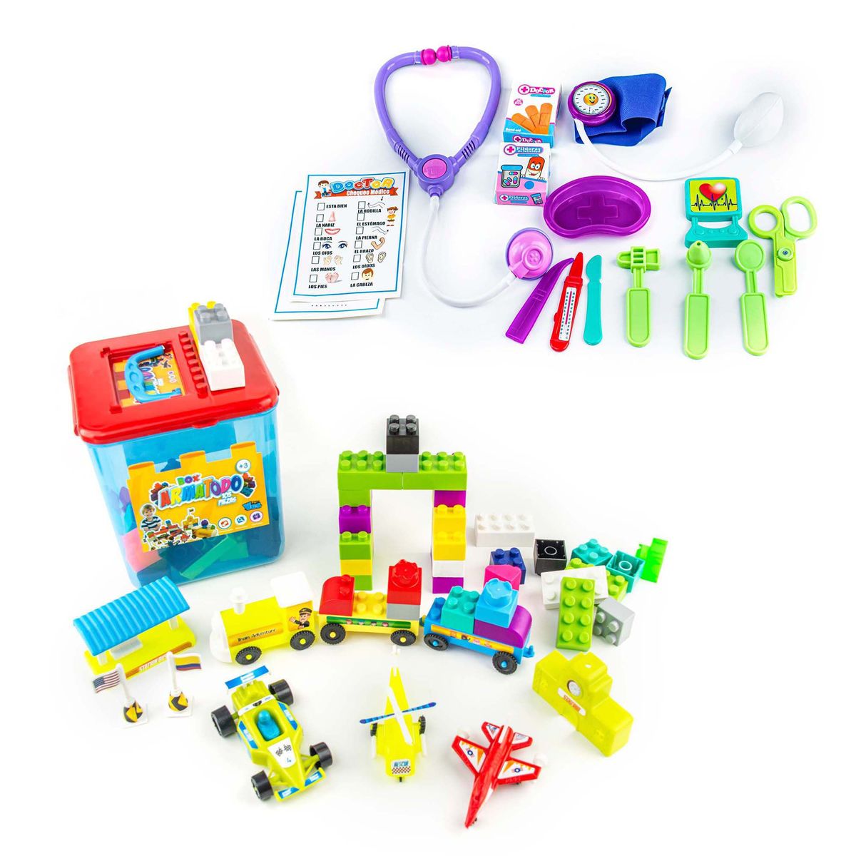 ENERGY PLUS - Kit Juegos Set Médico Infantil + Bloques Creativos 105 Pzas
