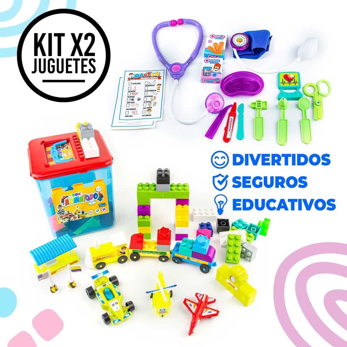 ENERGY PLUS - Kit Juegos Set Médico Infantil + Bloques Creativos 105 Pzas