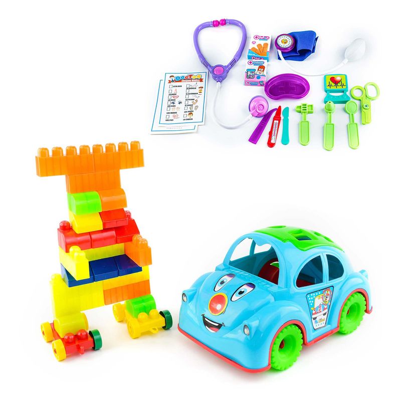 ENERGY PLUS - Cuida y Construye Set Médico Infantil + Carro con Bloques