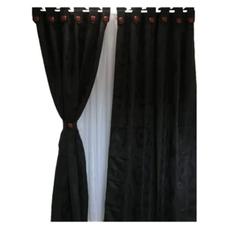 GENERICO - Cortinas Tela Jaquard En Boton 2.70 m Ancho x 2 m Alto Dividida Negra
