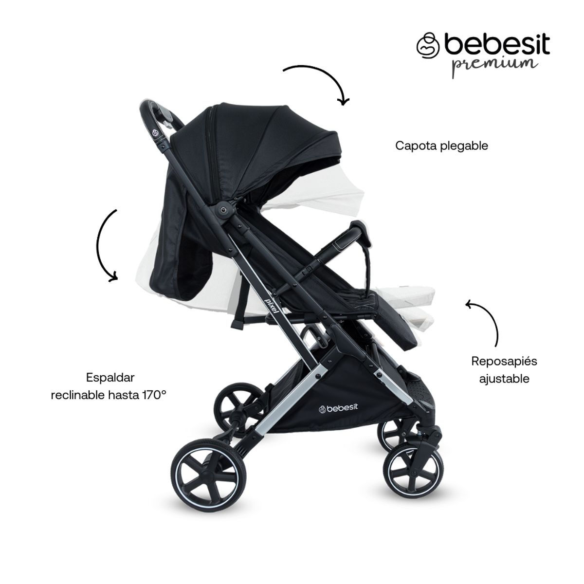 BEBESIT - Coche Para Bebe Paseador Tipo Maleta Bebesit Pixel Negro