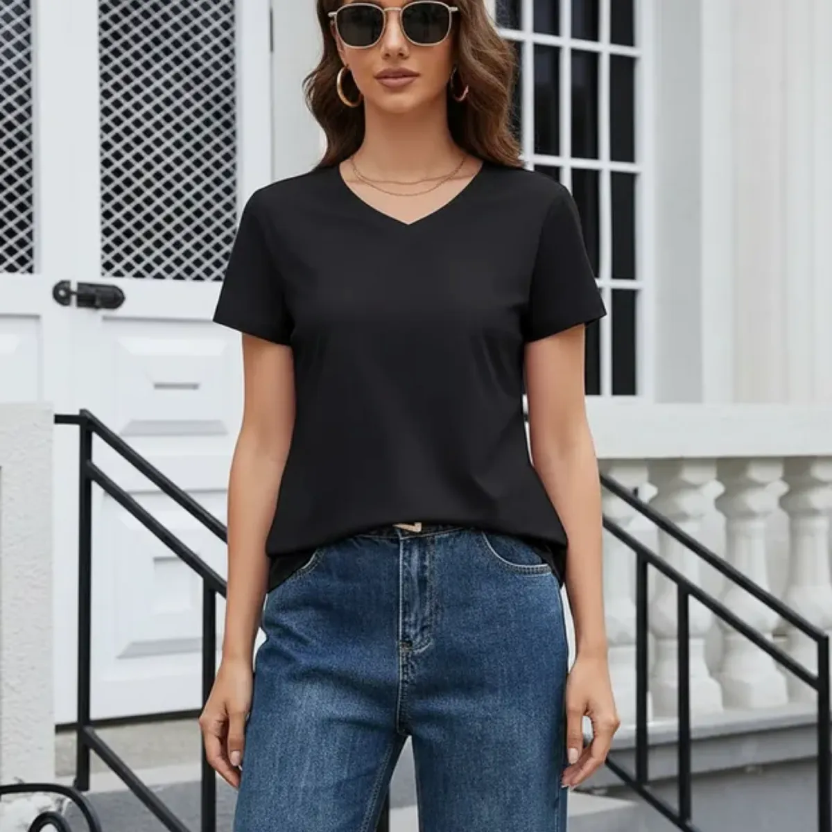 ELEMENTAL STORE - Camiseta Mujer Cuello V en Algodón