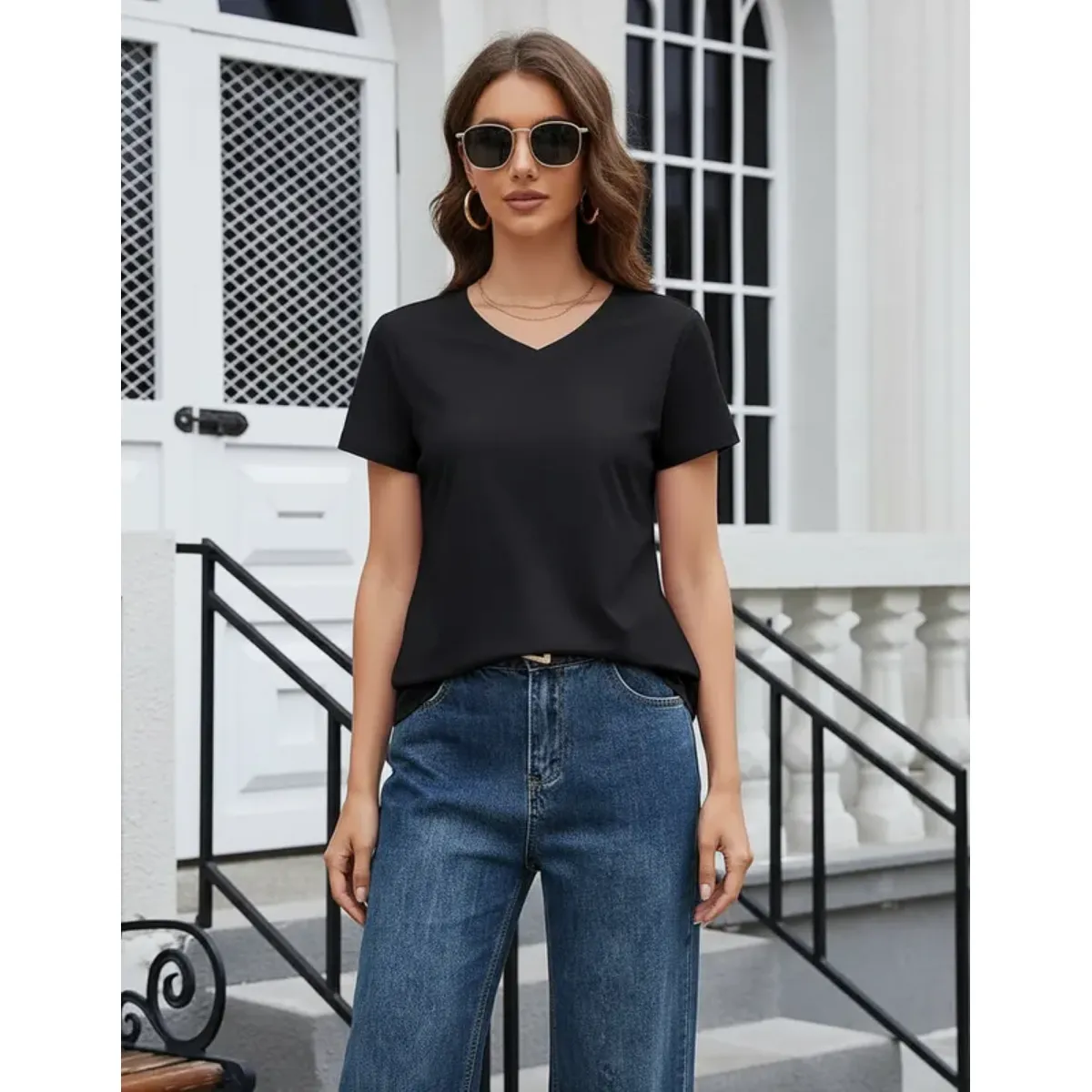 ELEMENTAL STORE - Camiseta Mujer Cuello V en Algodón