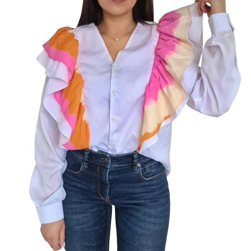 MORAMI - Camisa para mujer con boleros estampados MORAMI