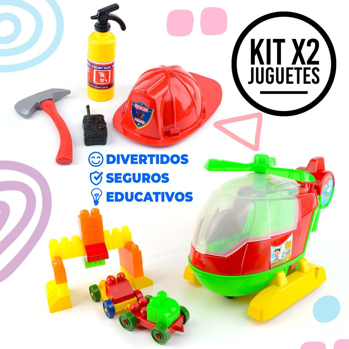 ENERGY PLUS - Juego Rescate Aéreo Set de Bomberos + Helicóptero infantil