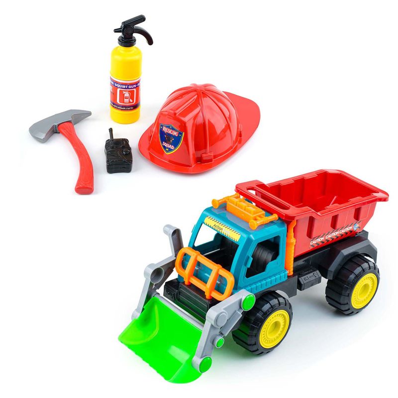 ENERGY PLUS - Juego Doble niños Set de Bomberos+ Volqueta Retroexcavadora