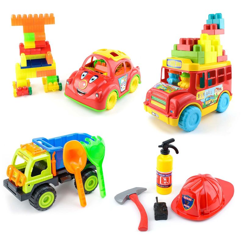 ENERGY PLUS - Juego Total Volqueta Bomberos Autobús y Carro Didáctico