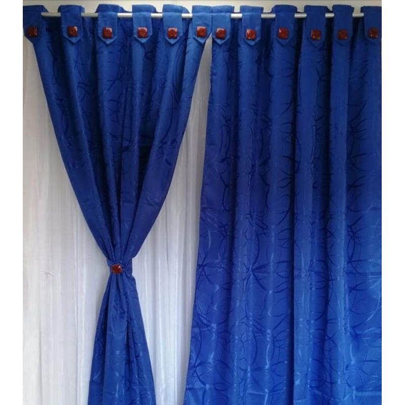 GENERICO - Cortinas Tela Jaquard En Boton 2.70 m Ancho x 2 m Alto Dividida Azul