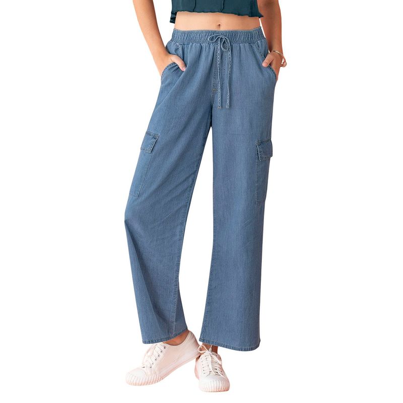 LEONISA - Pantalón bota recta con bolsillos funcionales y tira decorativa