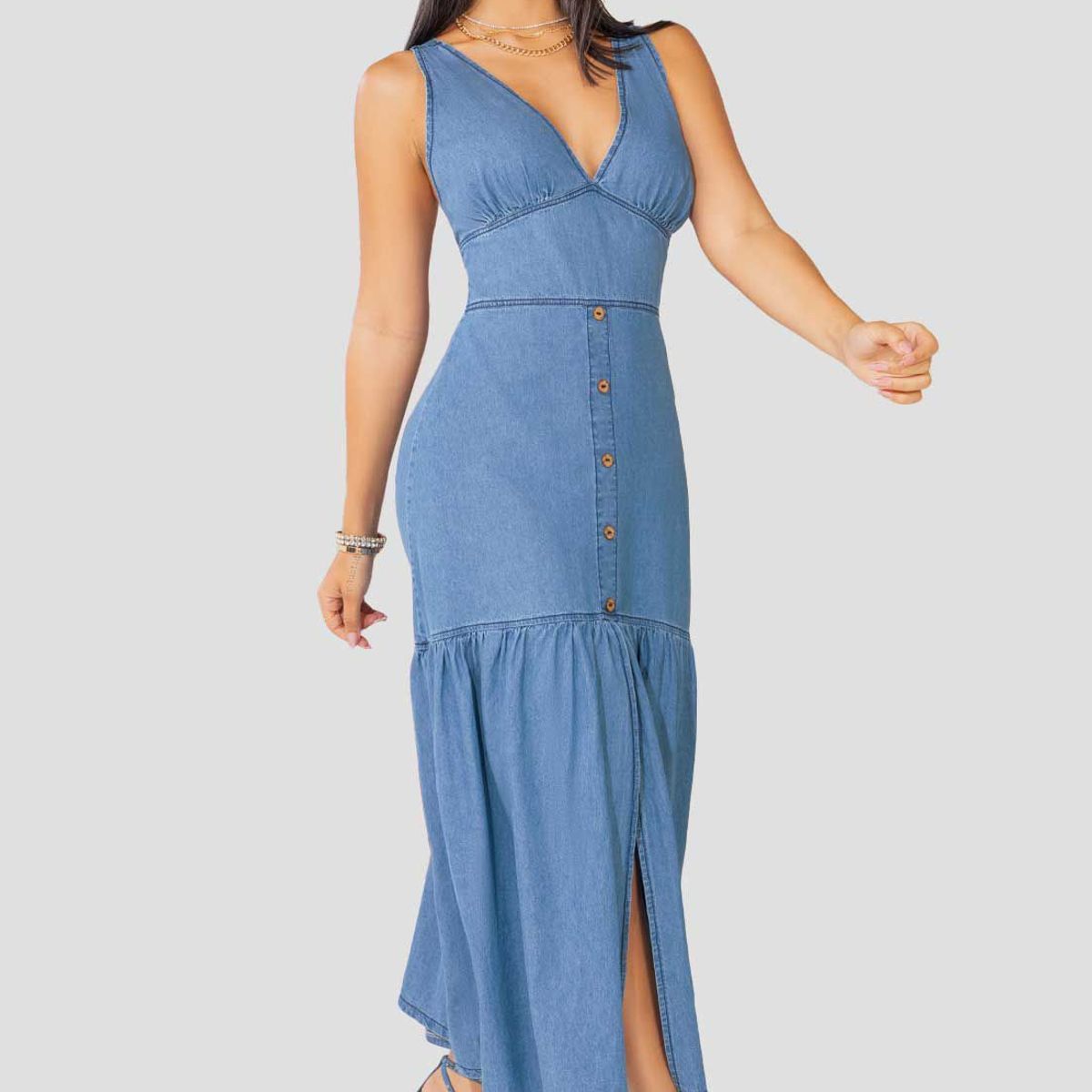 MARKETING PERSONAL - Vestido Largo Mujer Azul Mp 100304