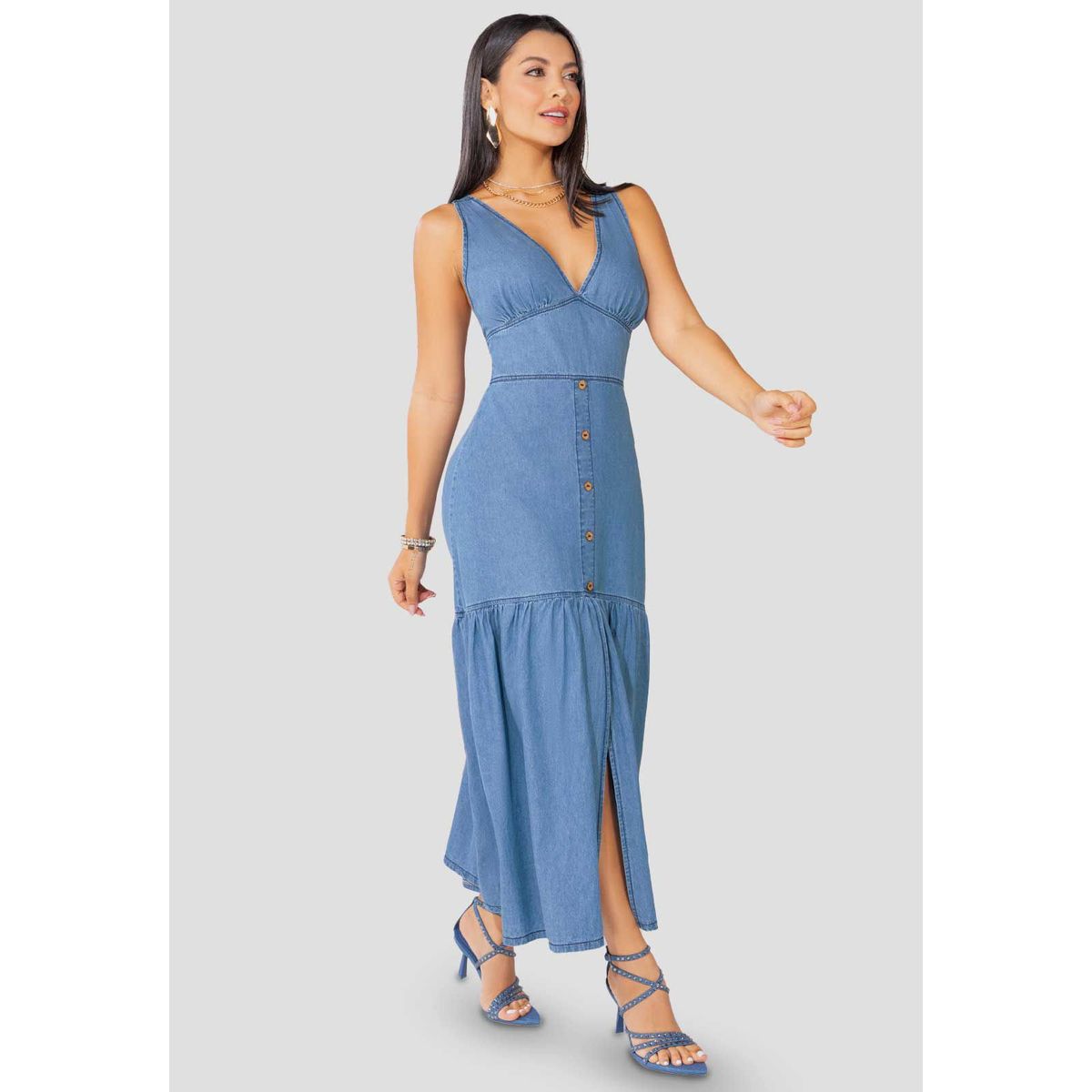 MARKETING PERSONAL - Vestido Largo Mujer Azul Mp 100304