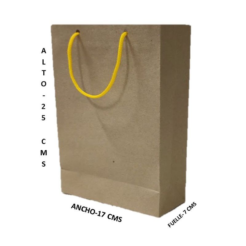 GENERICO - 25 Bolsas Papel Kraft. Manija Cordón Económico. T: 25x17x7
