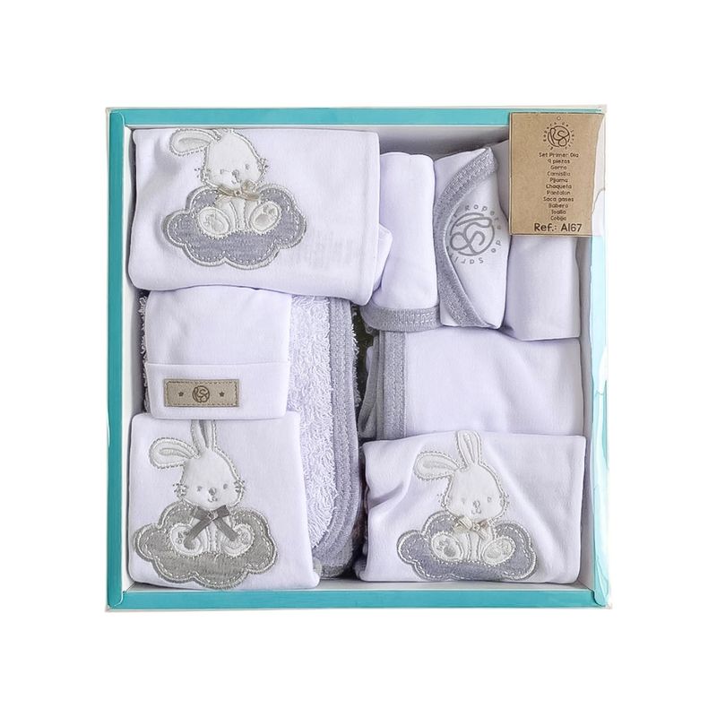 EL ROPERO DE SARITA - Sueño de Algodon: Set 9 Piezas Blanco Gris