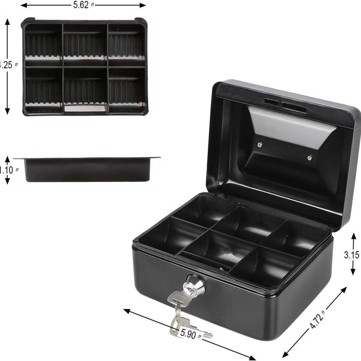 KOBALT - Mini caja de efectivo negra en acero y con cerradura