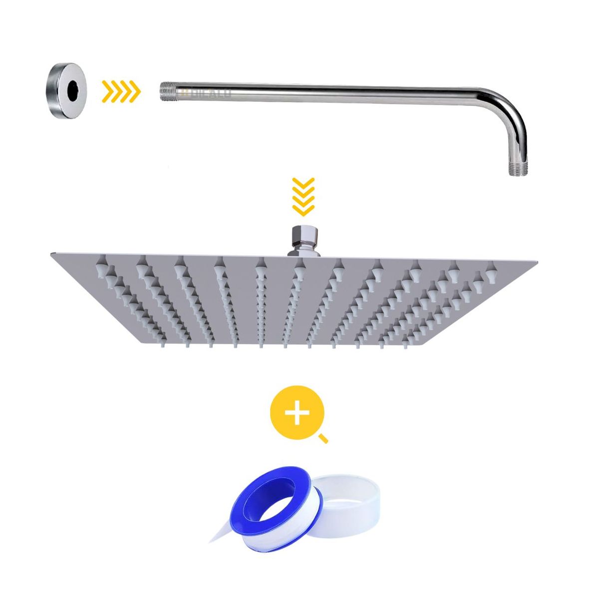 GENERICO - Kit Regadera Cuadrada Acero Ducha Inoxidable 20X20 Cm + Tubo + Teflón