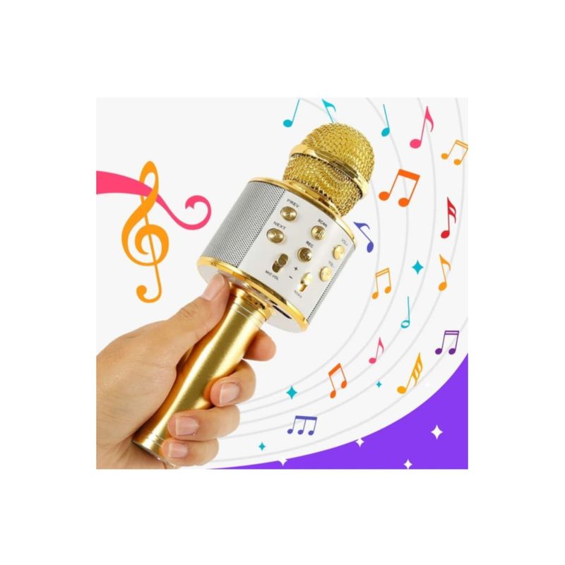 INFANTILES CAJUROMIX - Micrófono Inalámbrico DORADO Karaoke Ws-858 Bluetooth