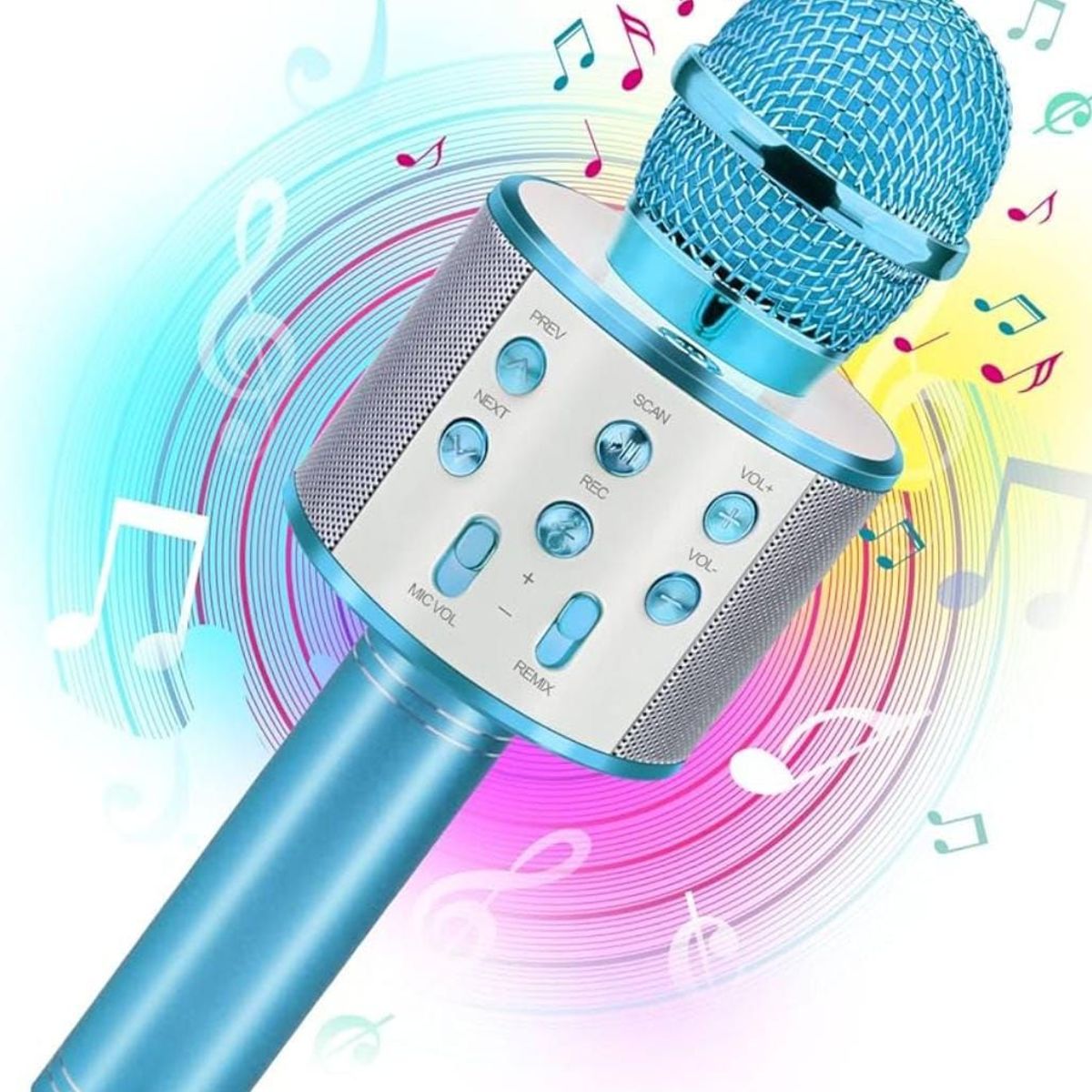 INFANTILES CAJUROMIX - Micrófono Inalámbrico AZUL Karaoke Ws-858 Bluetooth