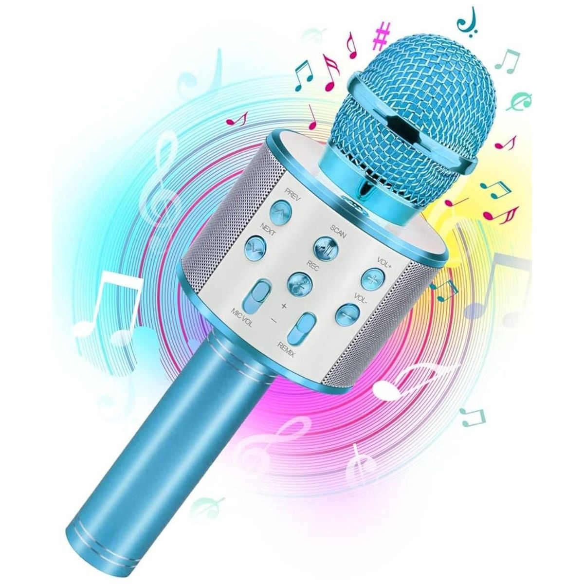 INFANTILES CAJUROMIX - Micrófono Inalámbrico AZUL Karaoke Ws-858 Bluetooth