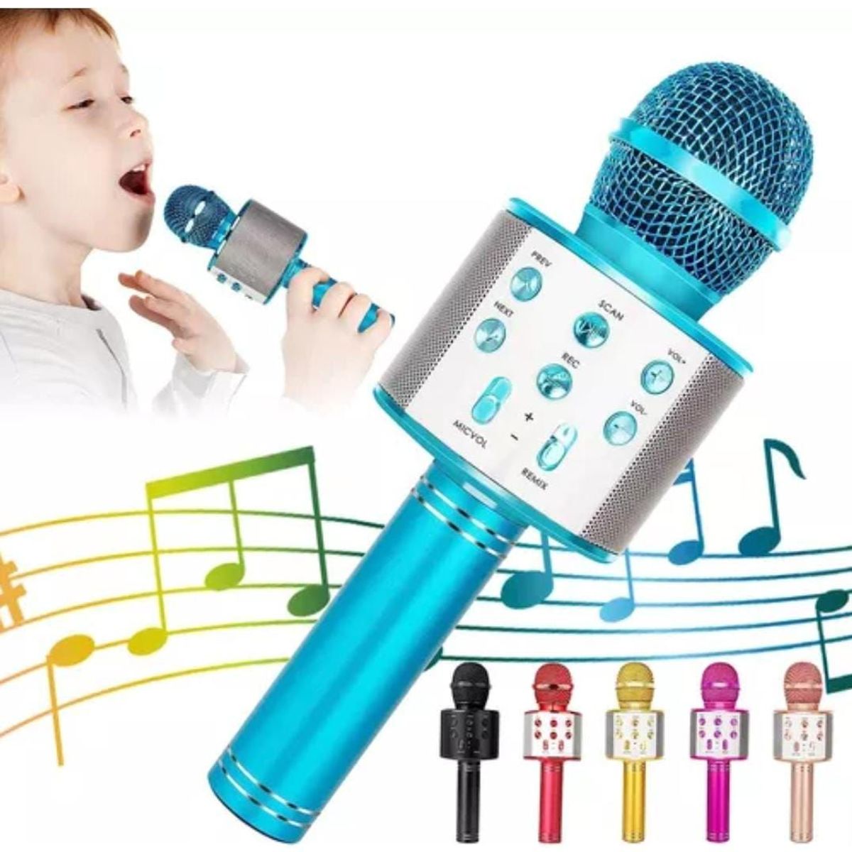 INFANTILES CAJUROMIX - Micrófono Inalámbrico AZUL Karaoke Ws-858 Bluetooth
