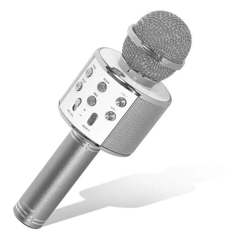 GENERICO - Micrófono Inalámbrico PLATEADO Karaoke Ws-858 Bluetooth