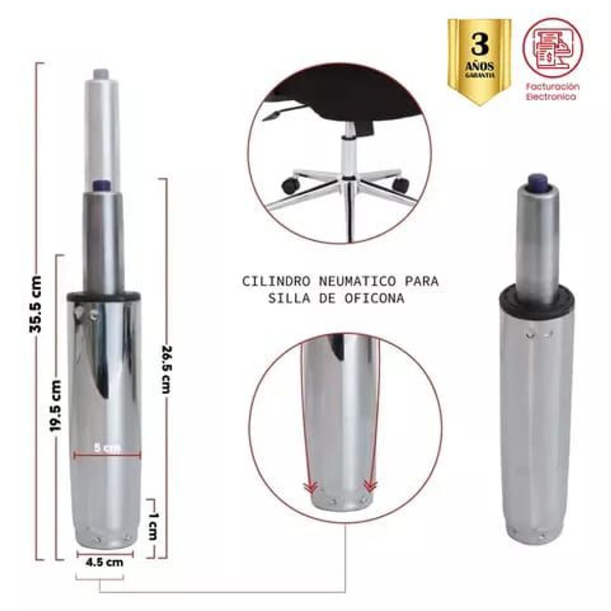 MUEBLESYA - Repuesto Para Silla De Oficina Giratoria Cilindro Piston Graduable Cromado
