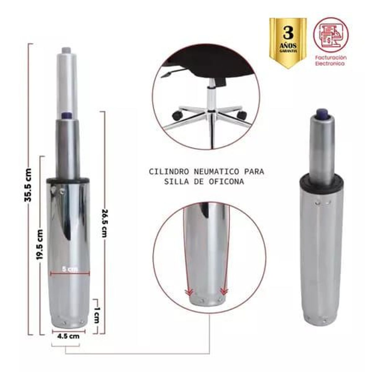 MUEBLESYA - Repuesto Para Silla De Oficina Giratoria Cilindro Piston Graduable Cromado