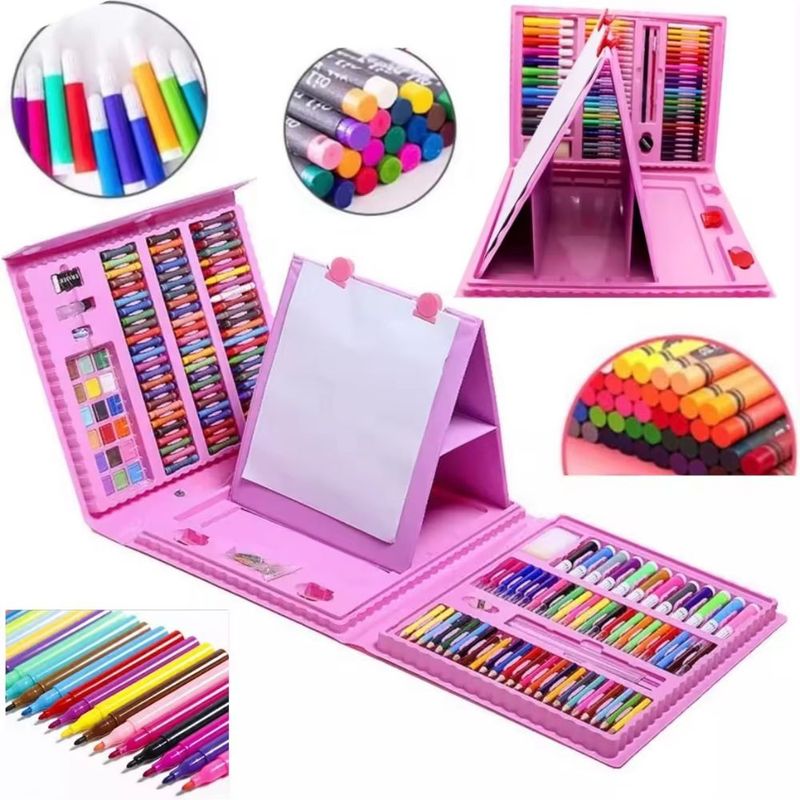 GENERICO - Set De Arte Niños 208 Piezas En Maleta - Rosado