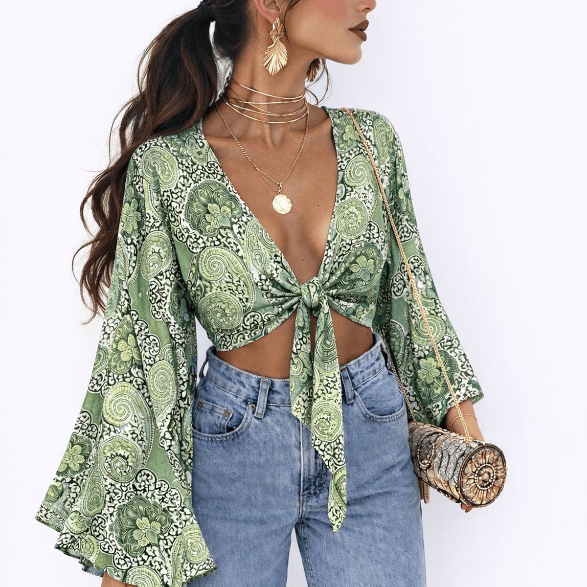 FRIOLENTA - Blusa Arabescos Con Nudo Para Amarrar