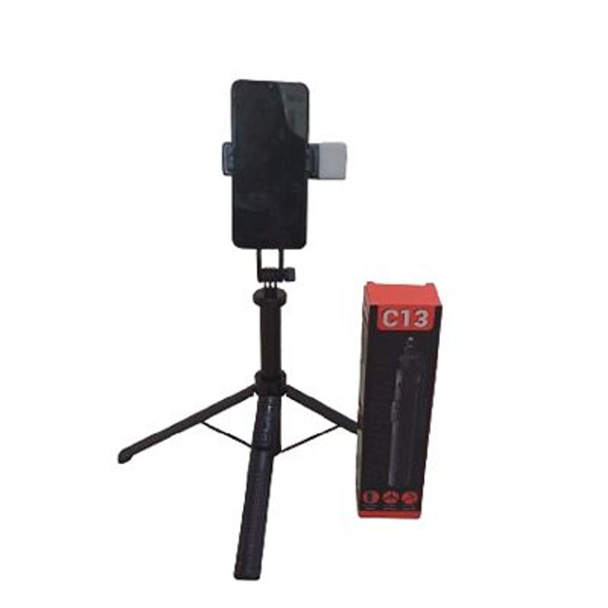 GENERICO - TRIPODE  PALO SELFIE + LUZ REF C13 COLOR NEGRO ALTURA MAX 130CM