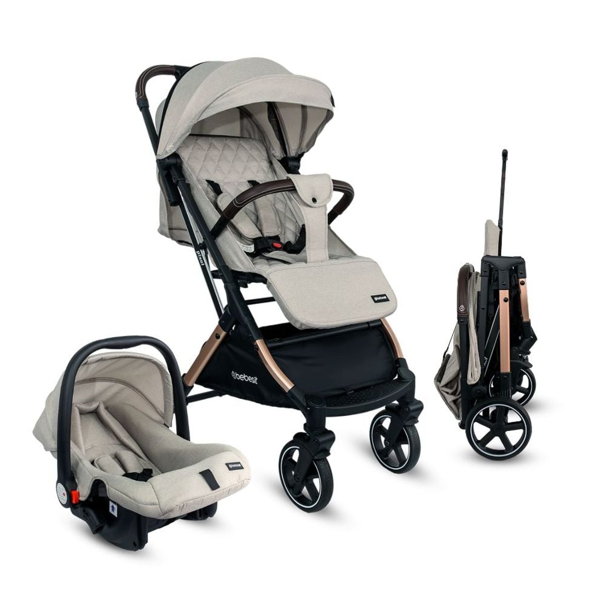 BEBESIT - Coche Bebé Travel System Compacto Pixel Beige Bebesit