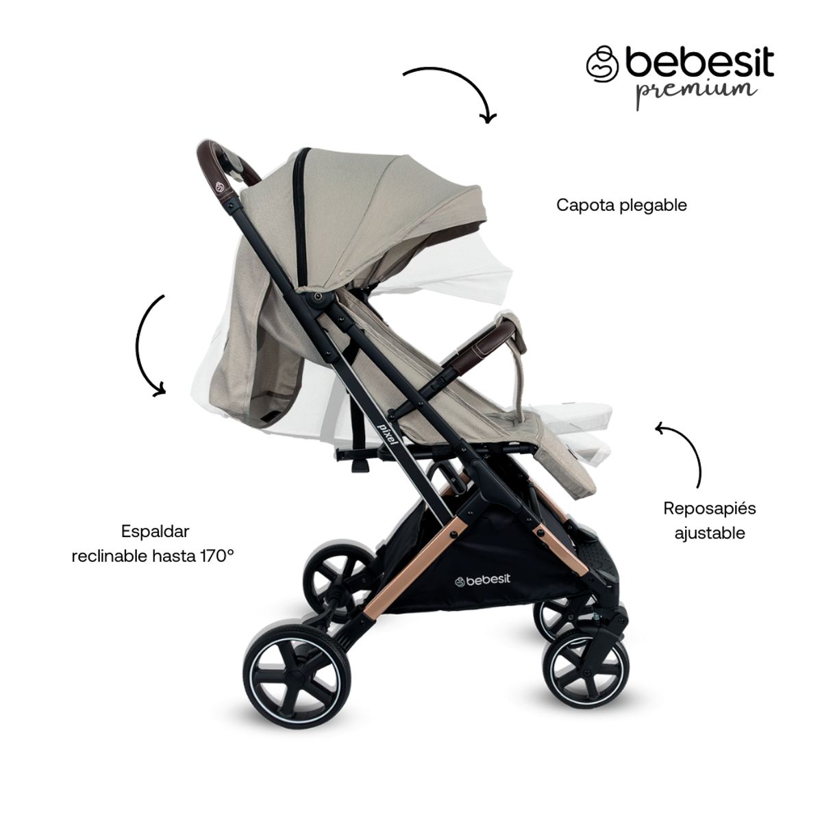 BEBESIT - Coche Bebé Travel System Compacto Pixel Beige Bebesit