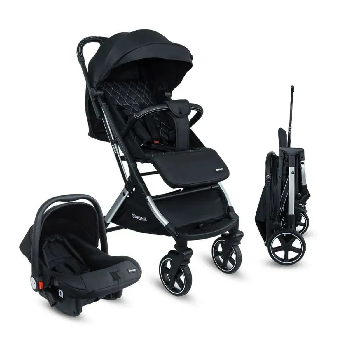 BEBESIT - Coche Bebe Travel System Compacto Tipo Maleta Pixel Negro Bebesit Premium