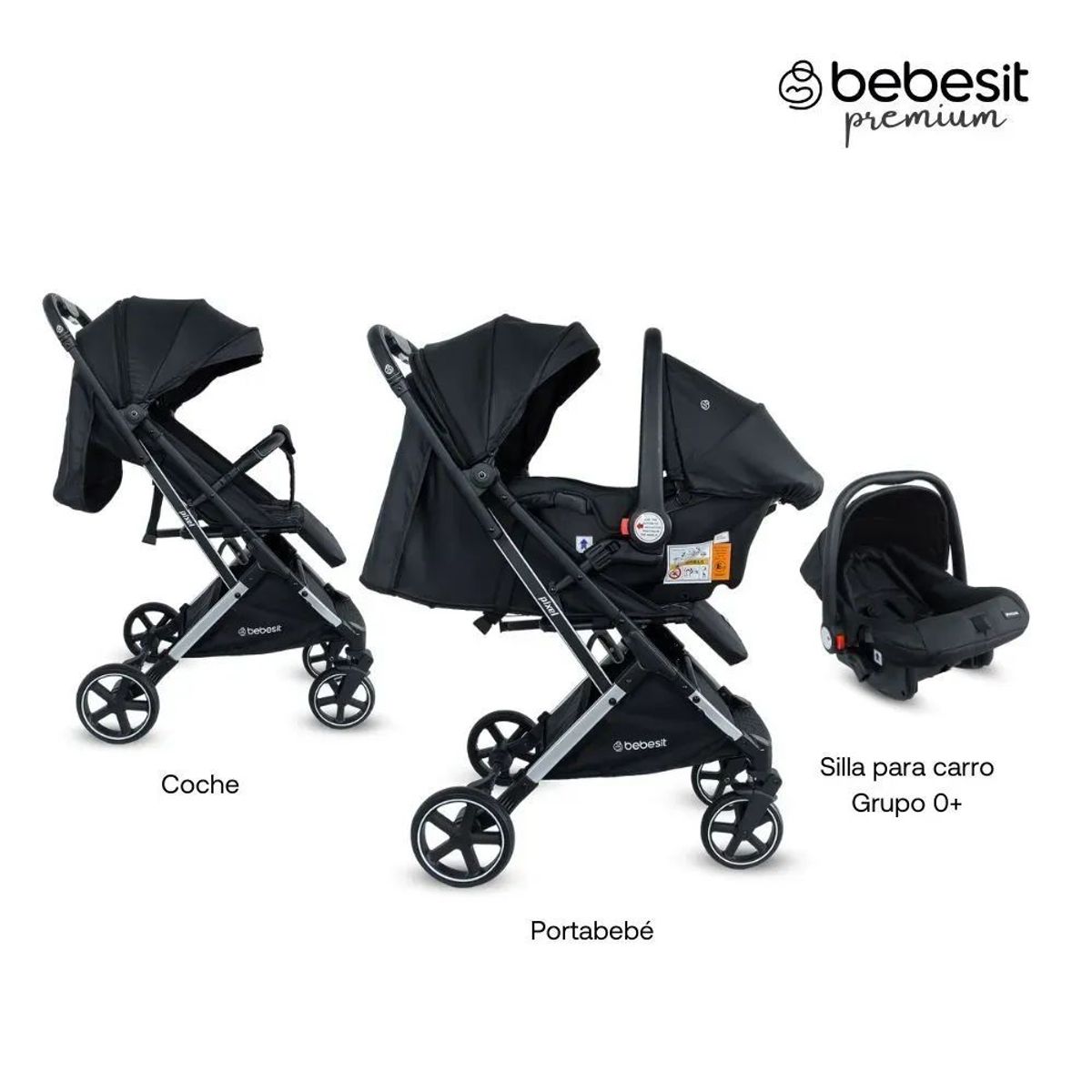 BEBESIT - Coche Bebe Travel System Compacto Tipo Maleta Pixel Negro Bebesit Premium