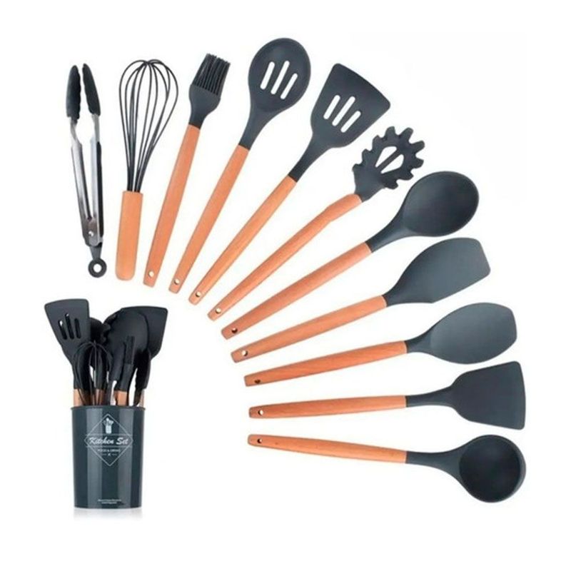 GENERICO - Set 12 Utensilios De Cocina Silicona Resistente Calor