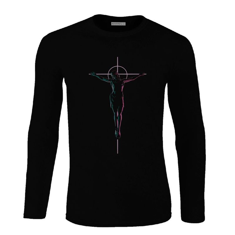 CREACIONES NU CROWN - Camiseta Manga Larga Jesus Cruz Colores Religiosa hombre NU CROWN
