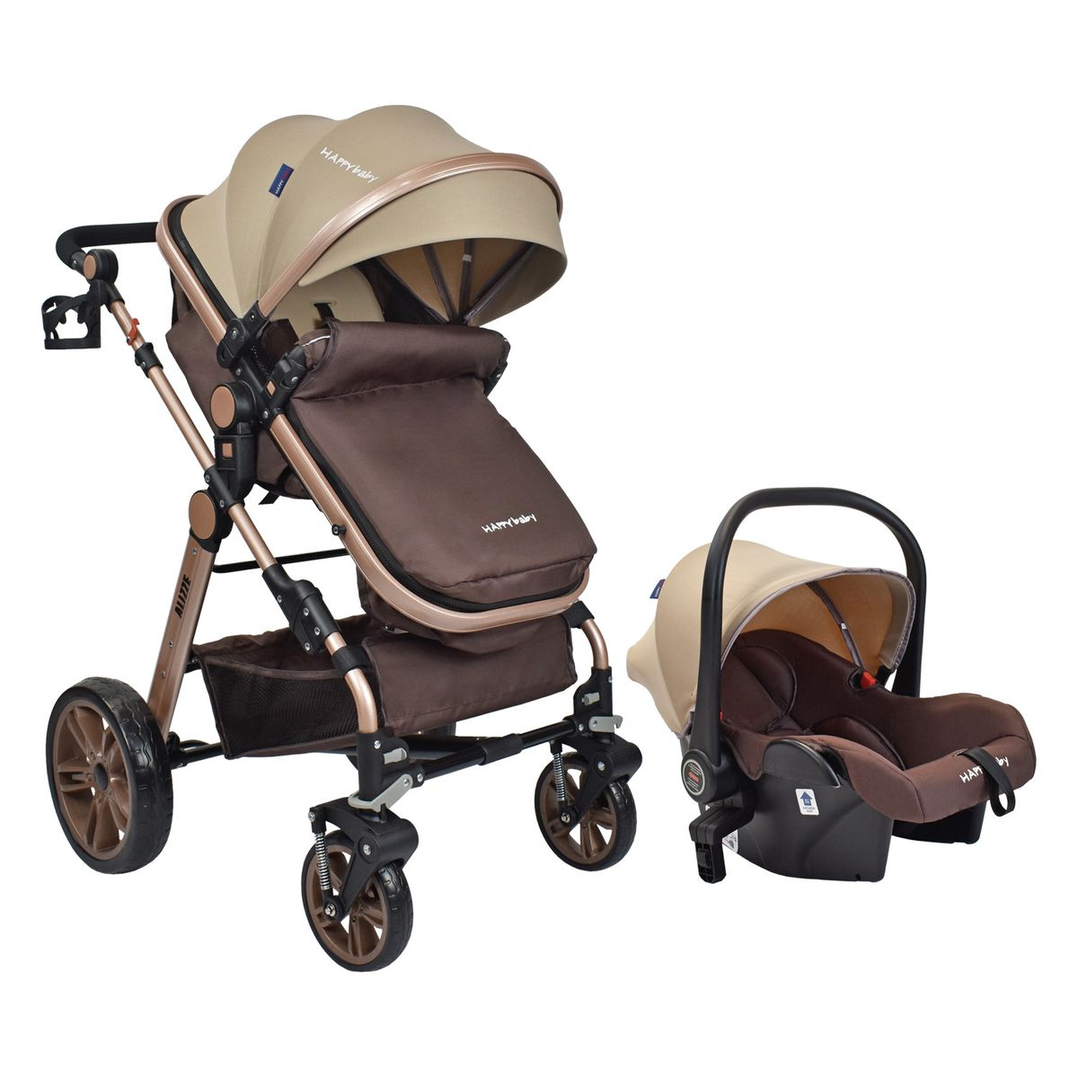 HAPPY BABY - Coche Bebe Moisés Alizze con Portabebe Happy Baby Beige