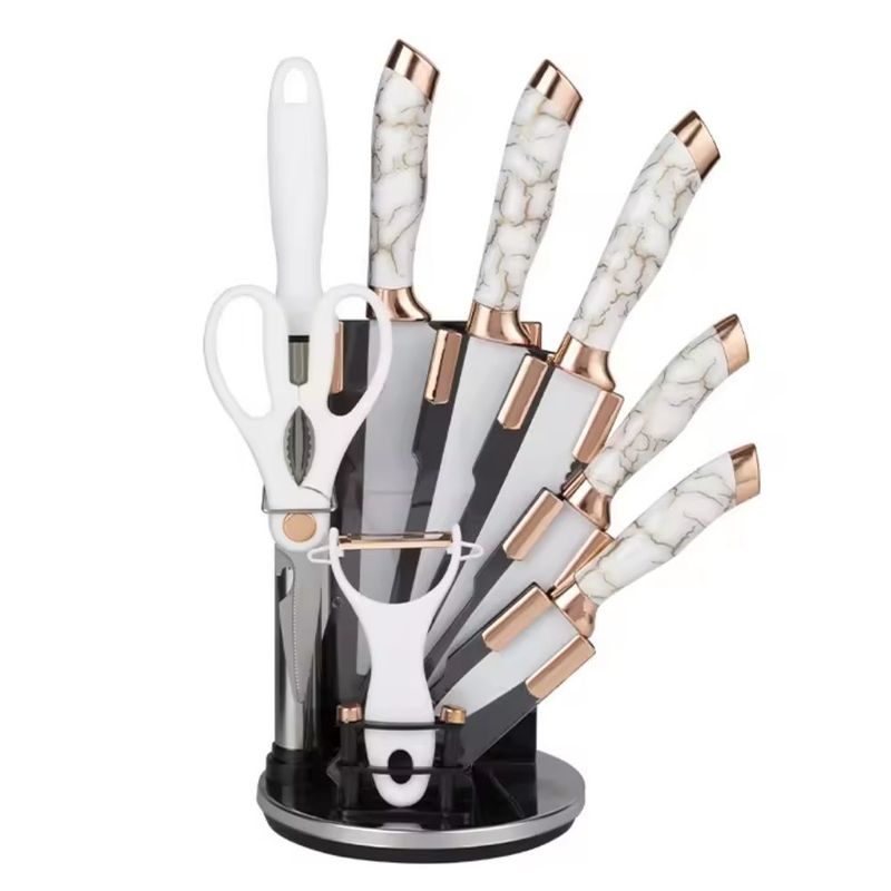 STAINLESS STEEL - Juego De Cuchillos En Acero X8 Pcs + Base Giratoria