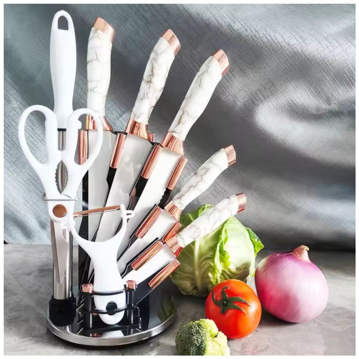 STAINLESS STEEL - Juego De Cuchillos En Acero X8 Pcs + Base Giratoria
