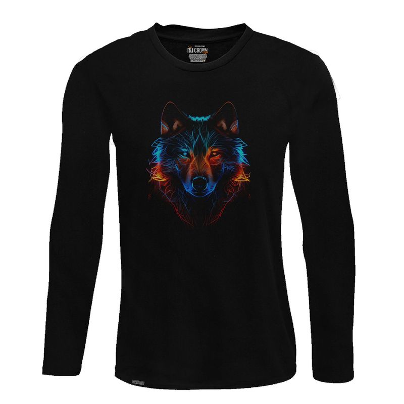 GENERICO - Camiseta Manga Largal Lobo estilo Neon hombre NU CROWN