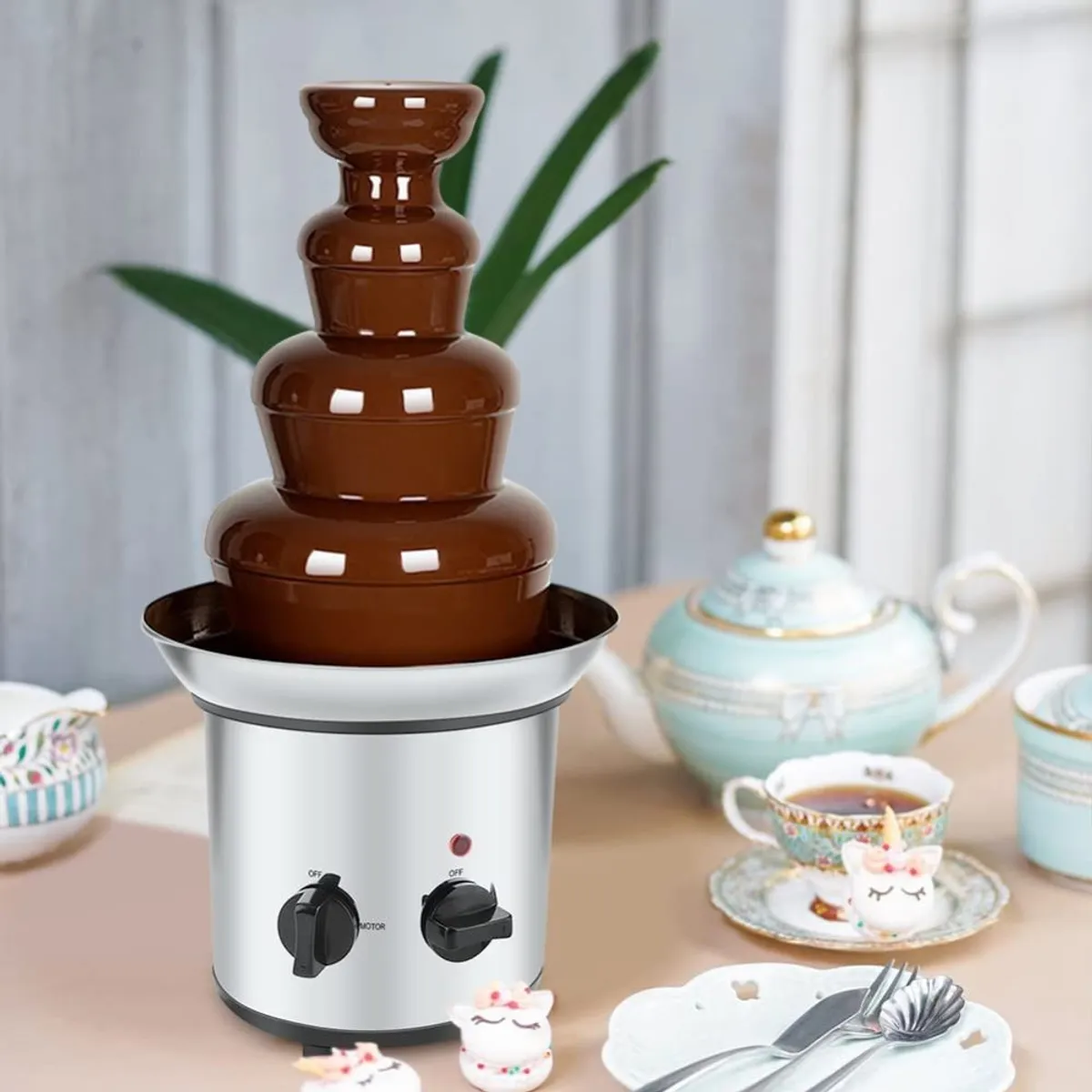 RENAHOUSE - Fuente De Chocolate Fondue 4 Niveles En Acero Inoxidable