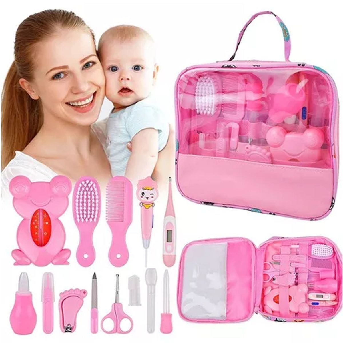 ONE PIXEL - Kit De Aseo Cuidado Personal Para Bebes Bolso Rosa X13PCS