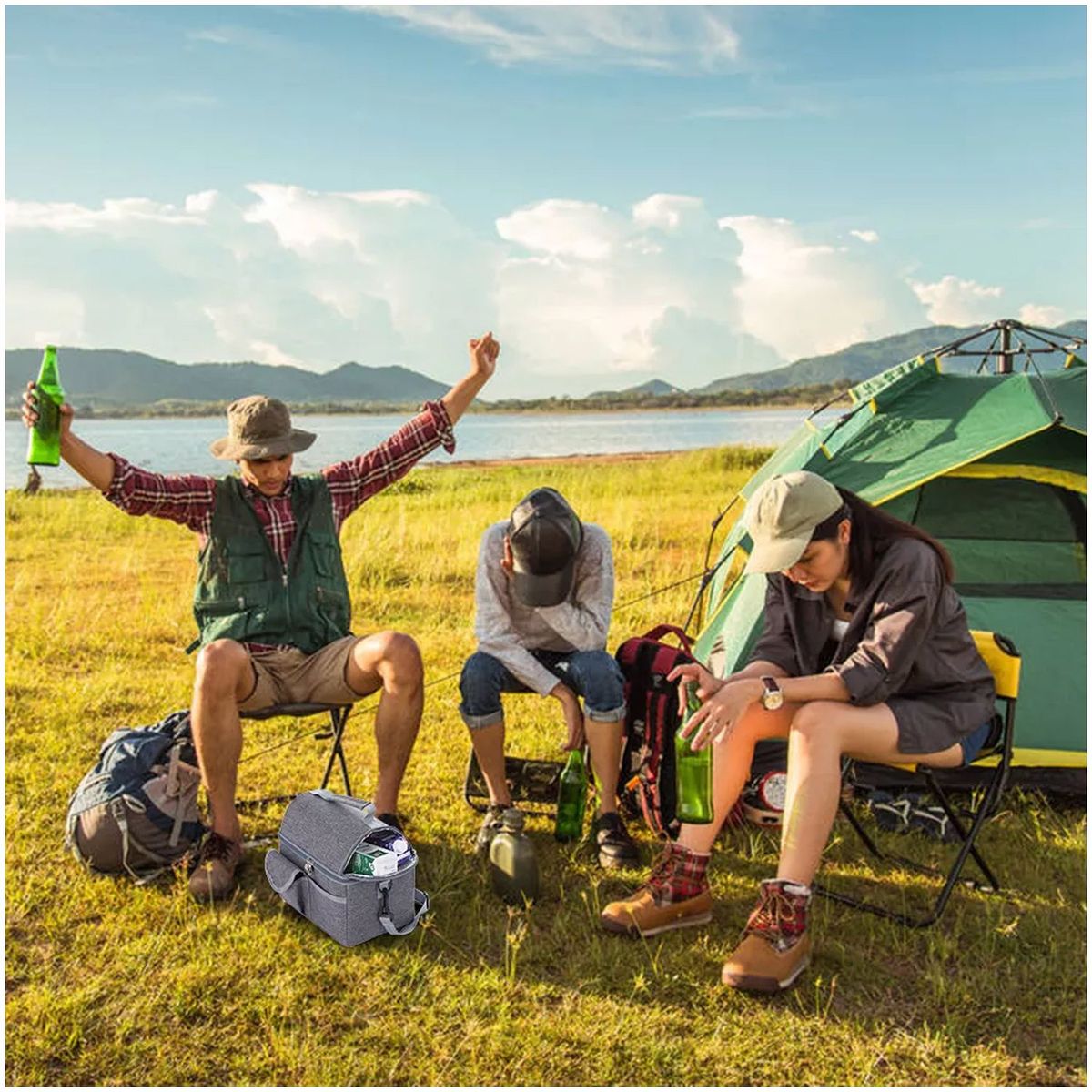 ONE PIXEL - Lonchera Térmica Bolsa Almuerzo Impermeable Doble Bolsillo Azul
