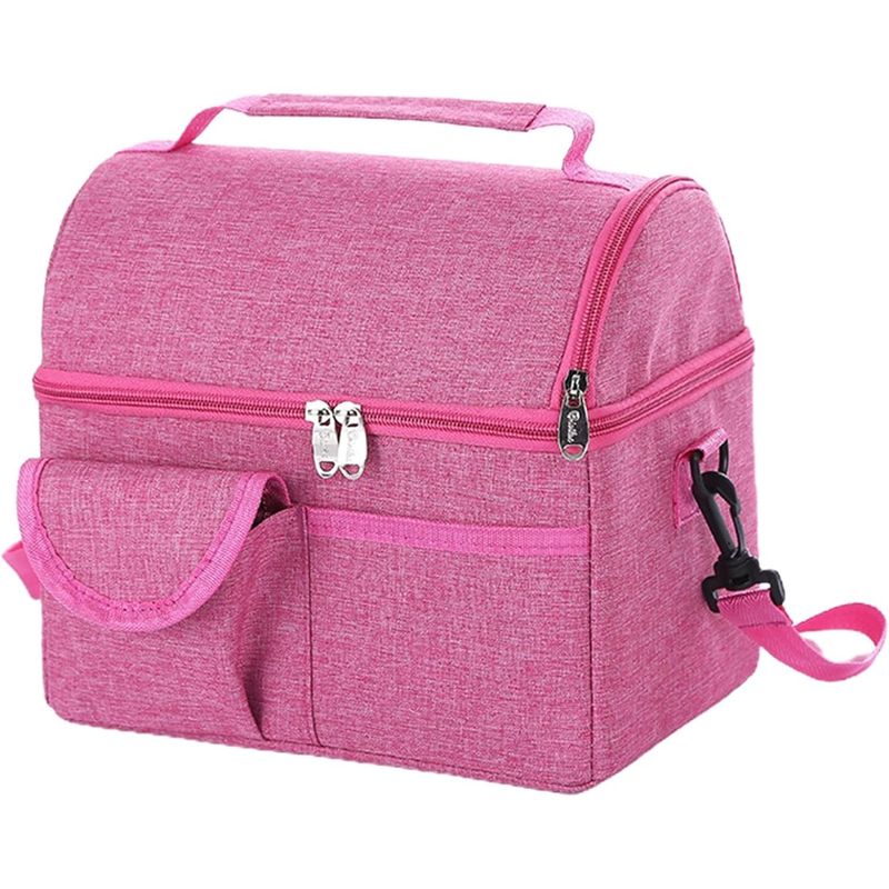 ONE PIXEL - Lonchera Térmica Bolsa Almuerzo Impermeable Doble Bolsillo Rosa